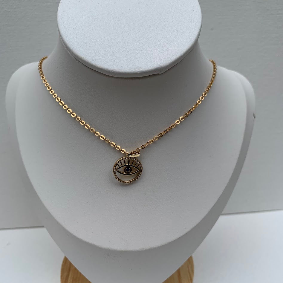 10K Gold Evil Eye Pendant | Blue CZ & CZ Halo | 1.26g