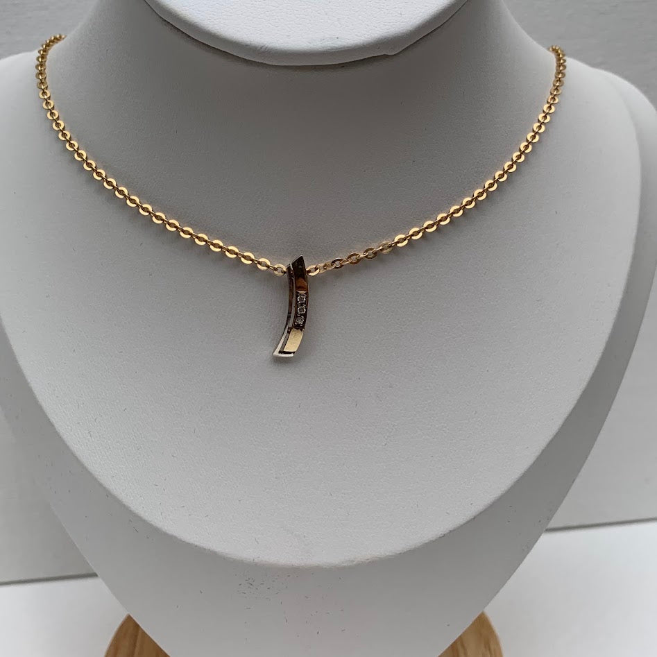 Vintage Solid 8k Gold Curved Pendant | Minimalist Bar Pendant | 333 European Gold