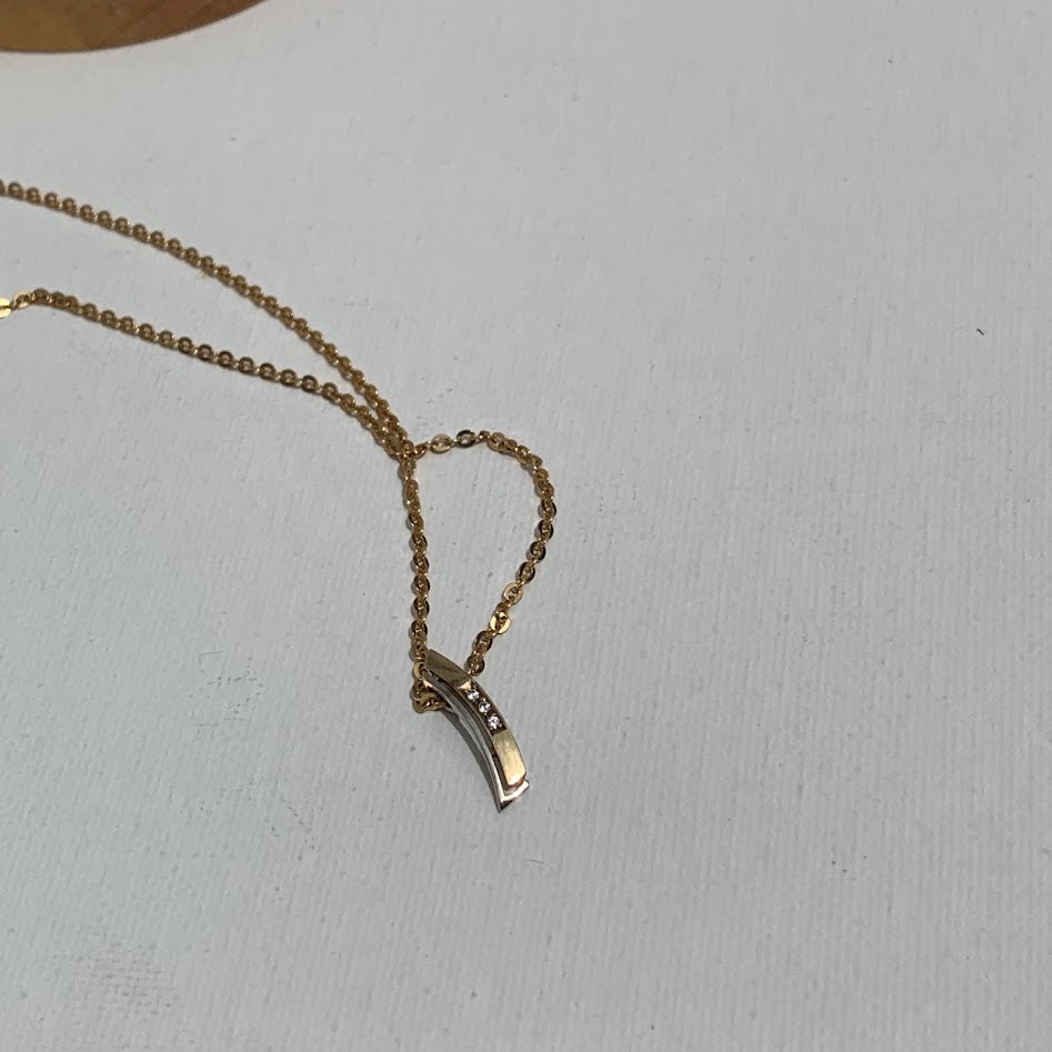 Vintage Solid 8k Gold Curved Pendant | Minimalist Bar Pendant | 333 European Gold