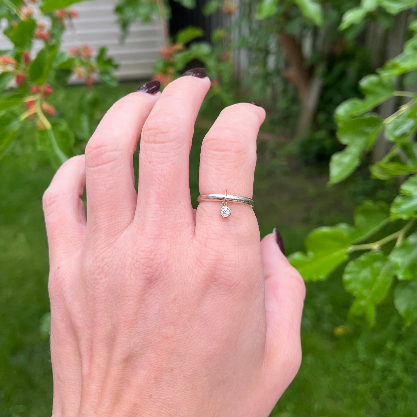 Dangle Ring - Sterling Silver & 10k Gold with Moissanite