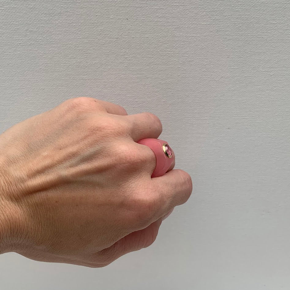 Pink Jade Ring with 14K Gold Bezel | Size 6.75