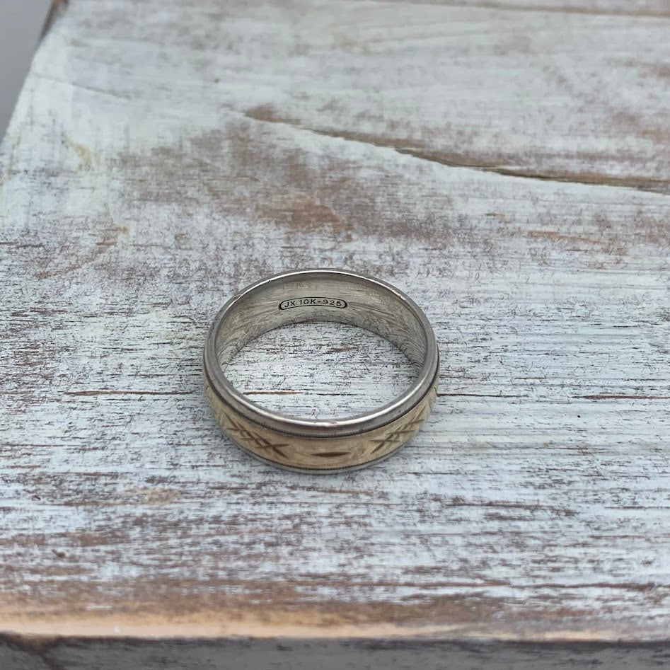 Vintage 10K Gold & Sterling Silver Band Ring | Size 12.75 | 10.75g