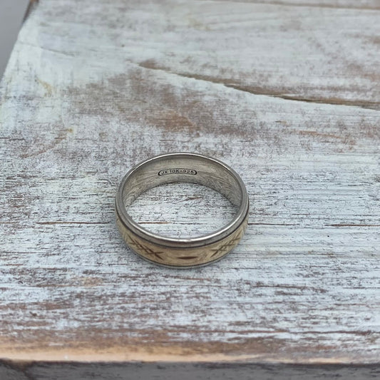 Vintage 10K Gold & Sterling Silver Band Ring | Size 12.75 | 10.75g