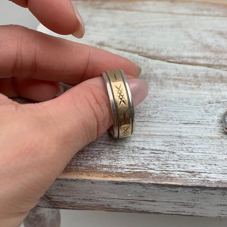 Vintage 10K Gold & Sterling Silver Band Ring | Size 12.75 | 10.75g