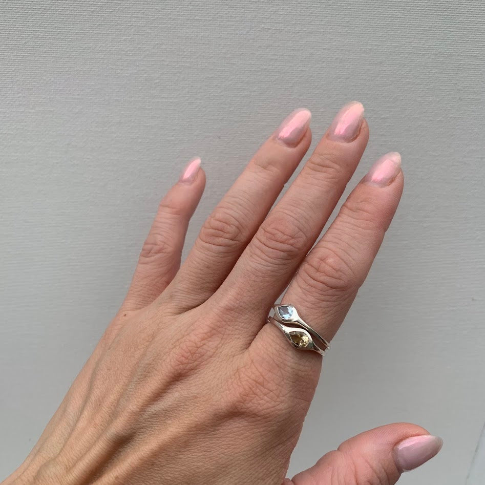 Sterling Silver Aquamarine & Citrine Stacking Ring Set Size 8