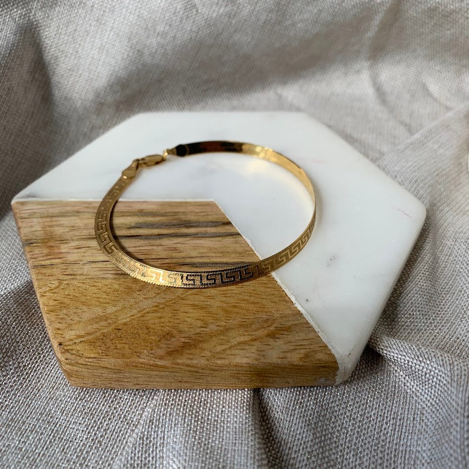 10K Gold Reversible Greek Key Herringbone Bracelet | 2.8g