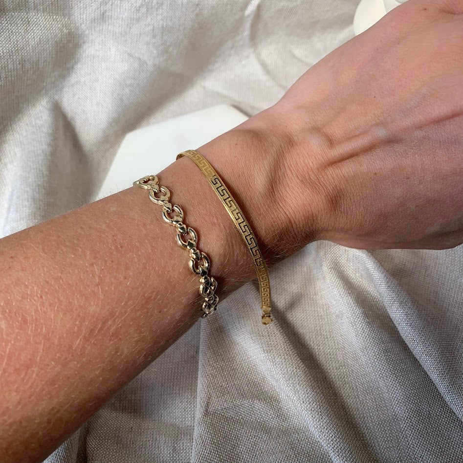 10K Gold Reversible Greek Key Herringbone Bracelet | 2.8g