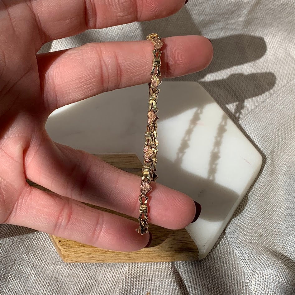 14K Gold Heart & Bow Fancy Link Bracelet | 6.1g | 7.25"