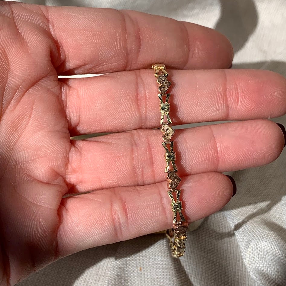 14K Gold Heart & Bow Fancy Link Bracelet | 6.1g | 7.25"