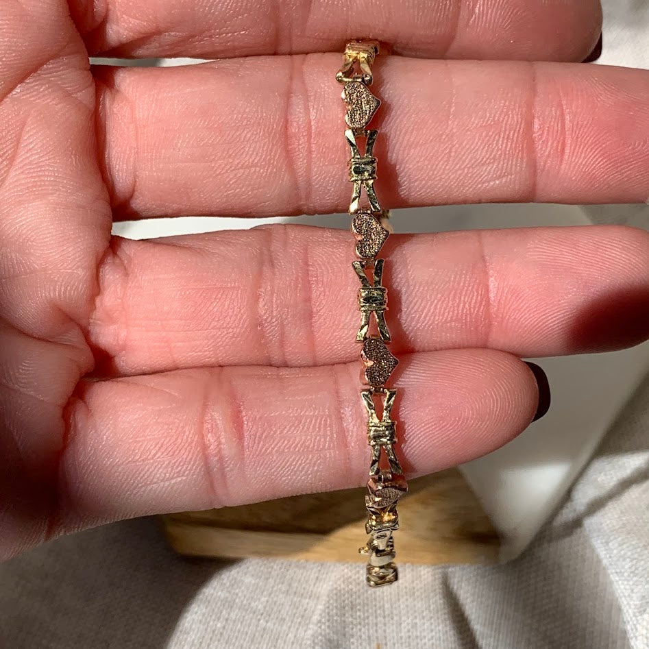 14K Gold Heart & Bow Fancy Link Bracelet | 6.1g | 7.25"