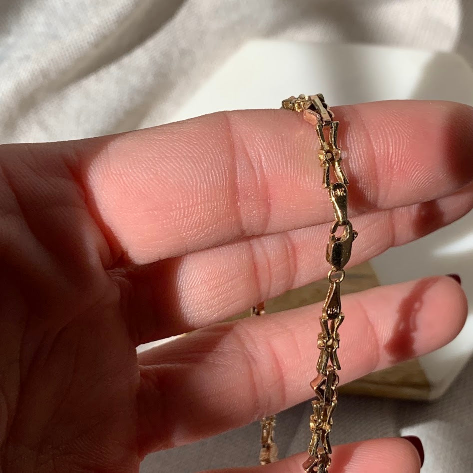14K Gold Heart & Bow Fancy Link Bracelet | 6.1g | 7.25"