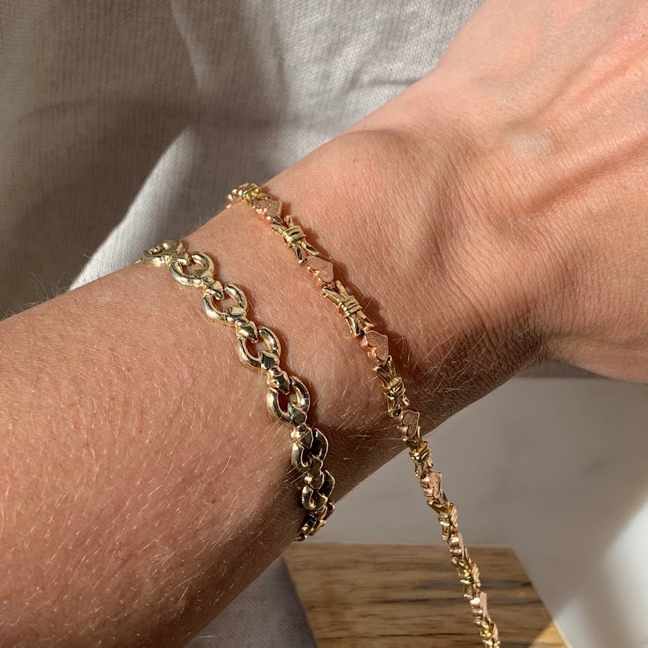 14K Gold Heart & Bow Fancy Link Bracelet | 6.1g | 7.25"