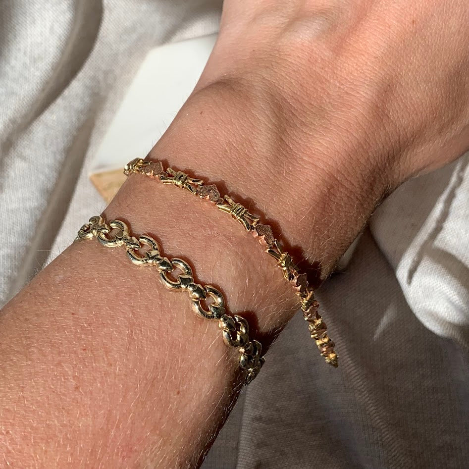 14K Gold Heart & Bow Fancy Link Bracelet | 6.1g | 7.25"