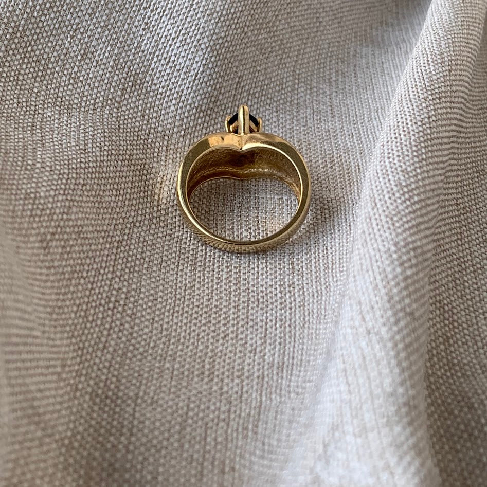 10K Gold Marquise Black Onyx Statement Ring | 5.42g | Size 6.5