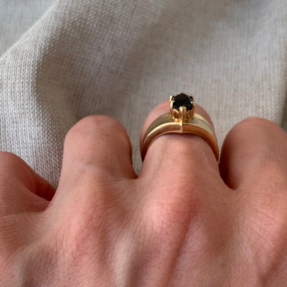 10K Gold Marquise Black Onyx Statement Ring | 5.42g | Size 6.5