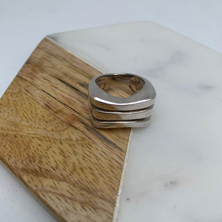 Chunky Sterling Silver Geometric Statement Ring | 12.5g | Size 5.5