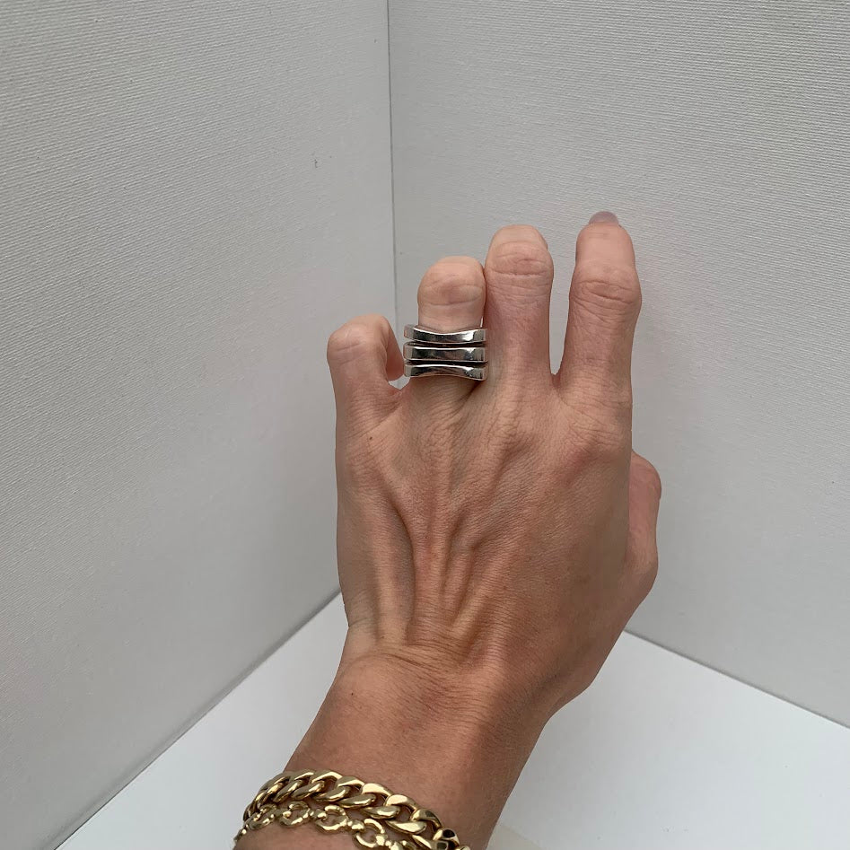 Chunky Sterling Silver Geometric Statement Ring | 12.5g | Size 5.5