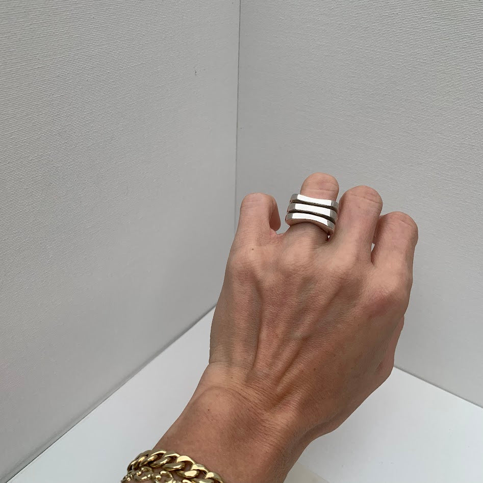 Chunky Sterling Silver Geometric Statement Ring | 12.5g | Size 5.5