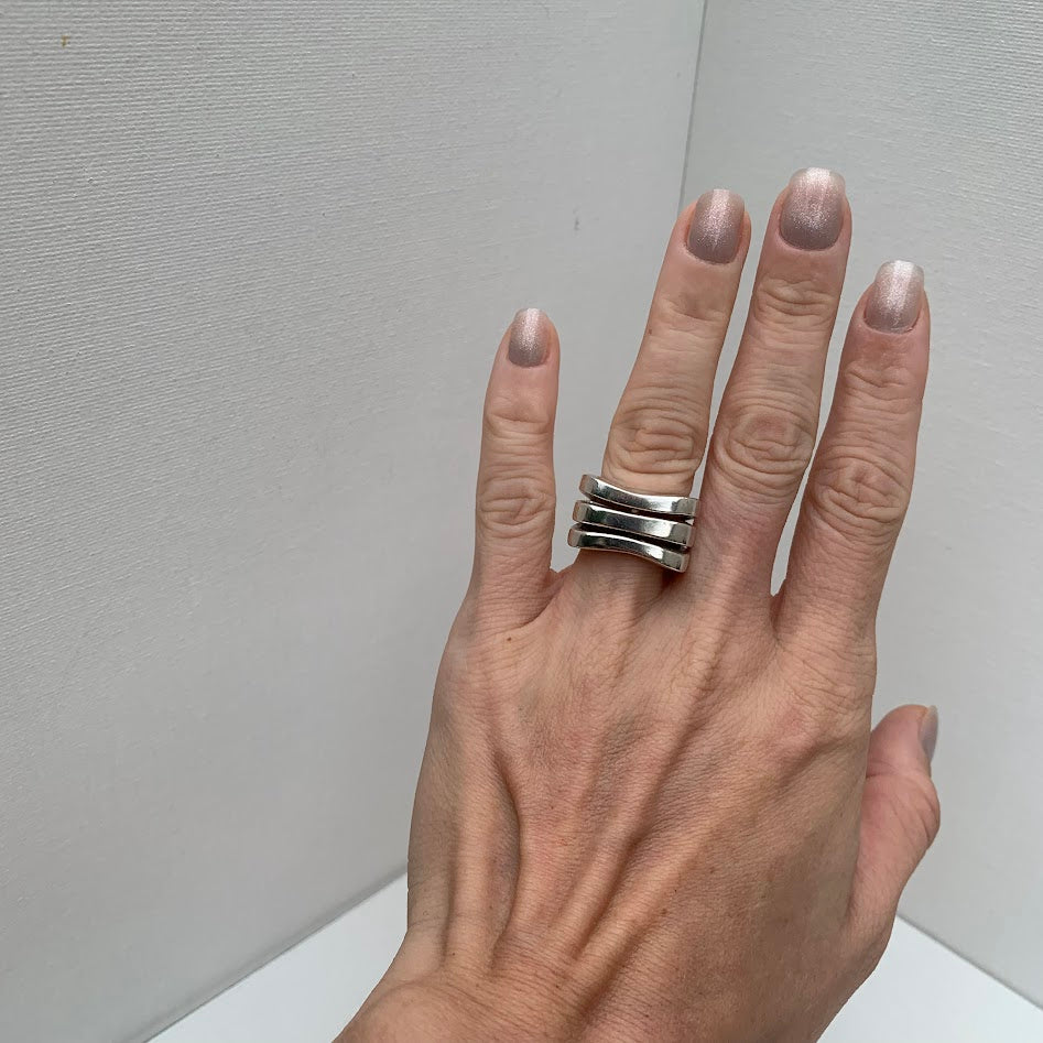 Chunky Sterling Silver Geometric Statement Ring | 12.5g | Size 5.5