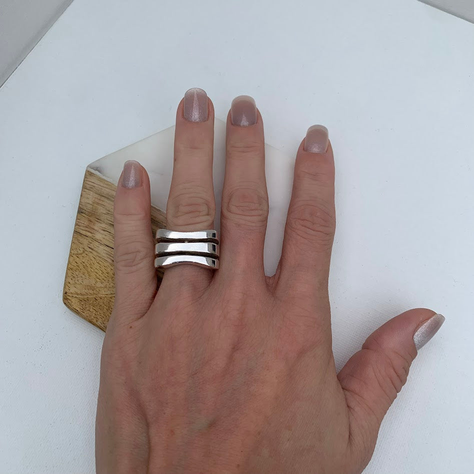 Chunky Sterling Silver Geometric Statement Ring | 12.5g | Size 5.5