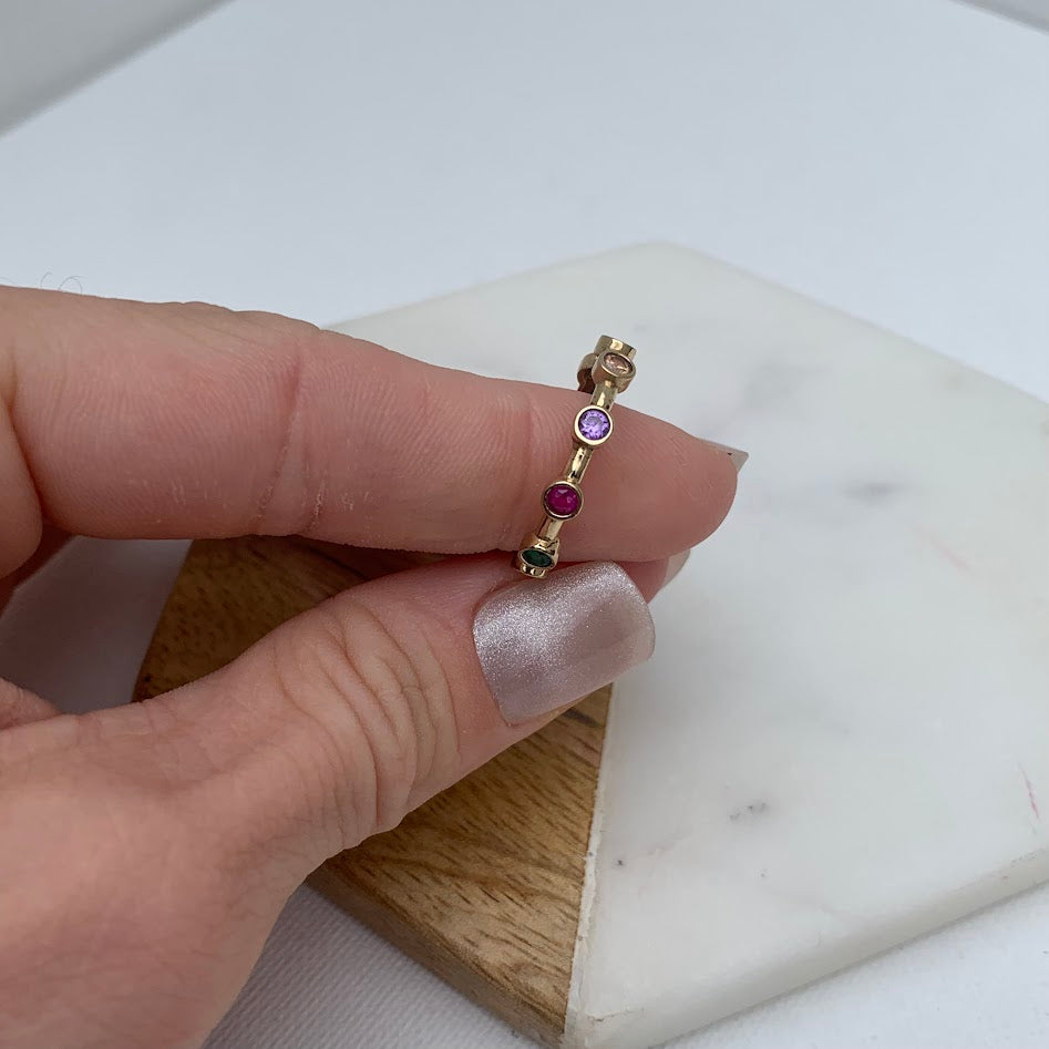 10K Gold Multicolour Stone Band Ring | Size 8 | 1.66g