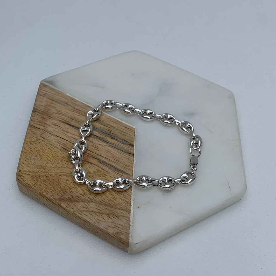 Sterling Silver Coffee Bean Gucci Link Bracelet | 7"