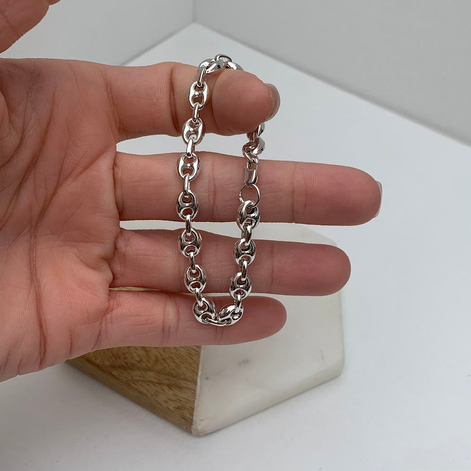 Sterling Silver Coffee Bean Gucci Link Bracelet | 7"