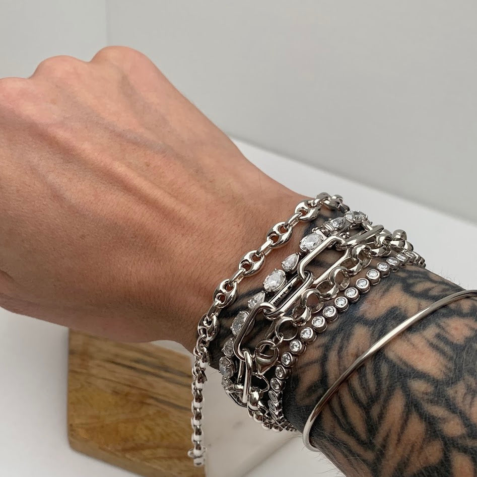 Sterling Silver Coffee Bean Gucci Link Bracelet | 7"