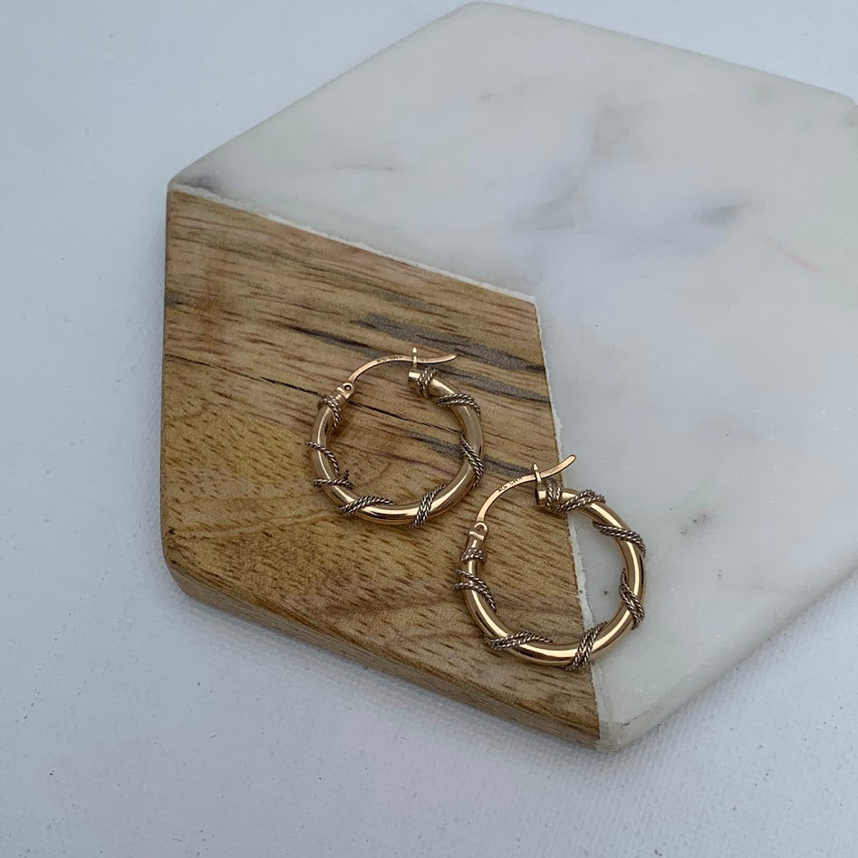10K Gold Two-Tone Twisted Rope Hoop Earrings | 2.87g