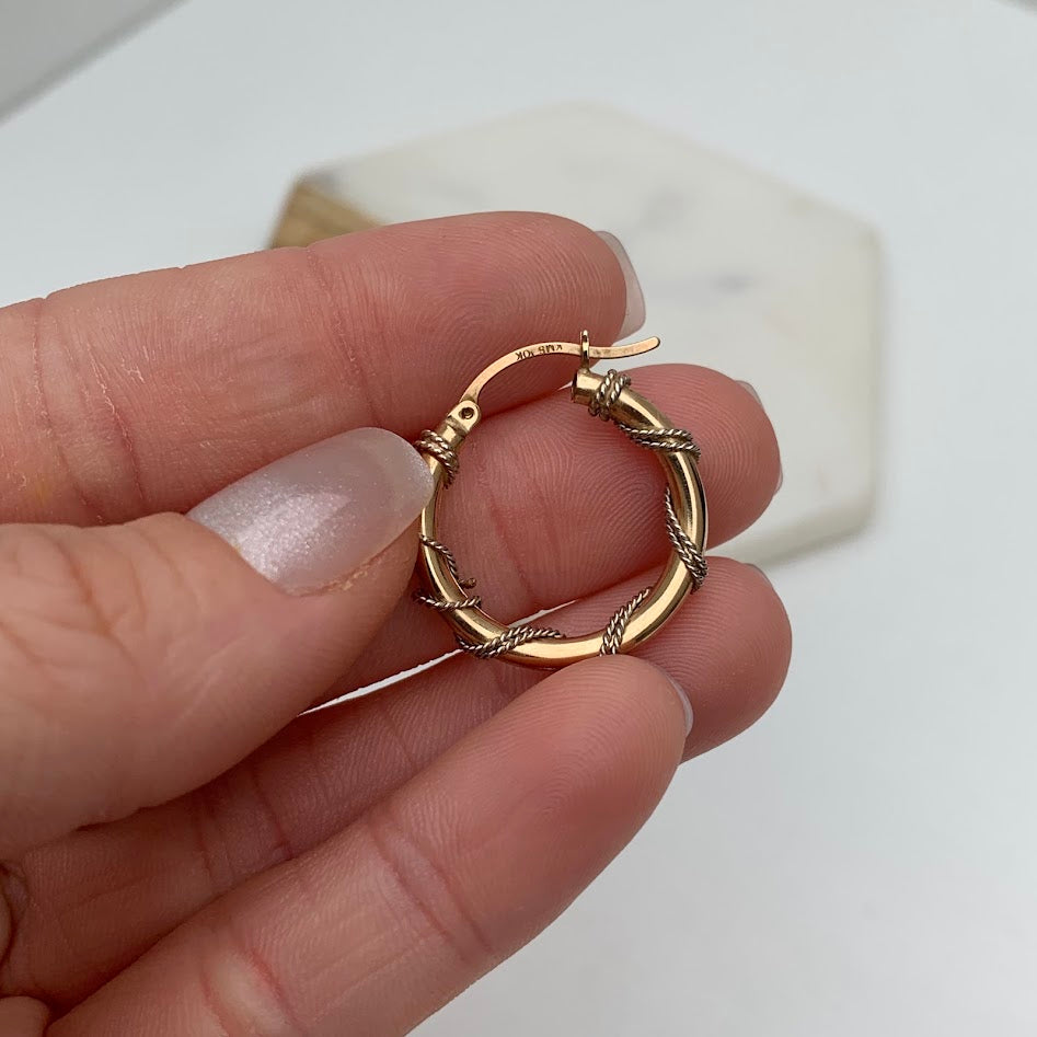 10K Gold Two-Tone Twisted Rope Hoop Earrings | 2.87g