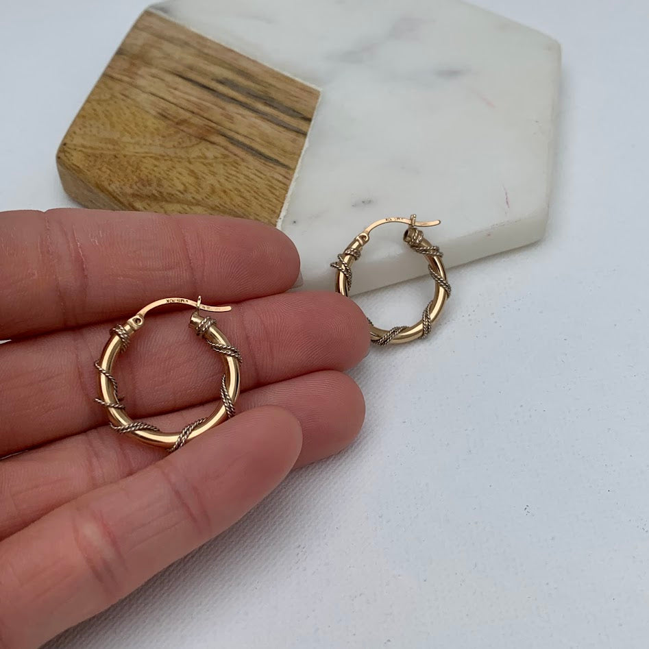 10K Gold Two-Tone Twisted Rope Hoop Earrings | 2.87g