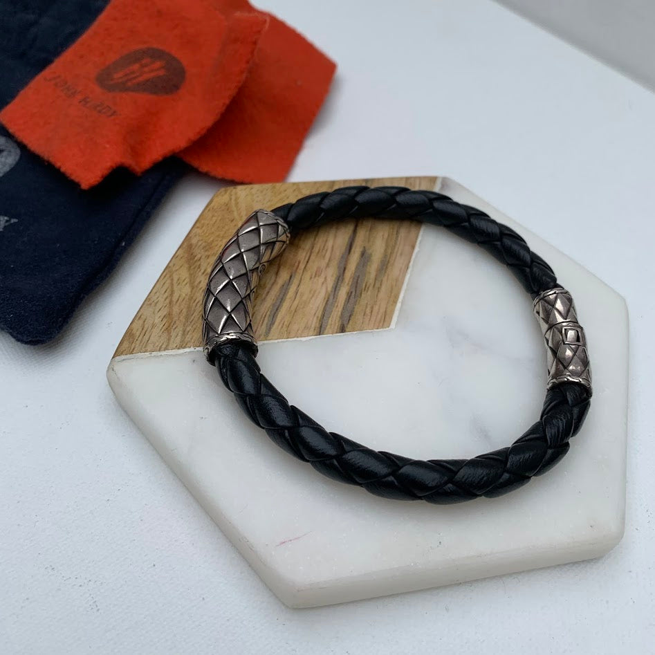 John Hardy Sterling Silver & Black Braided Leather Bracelet