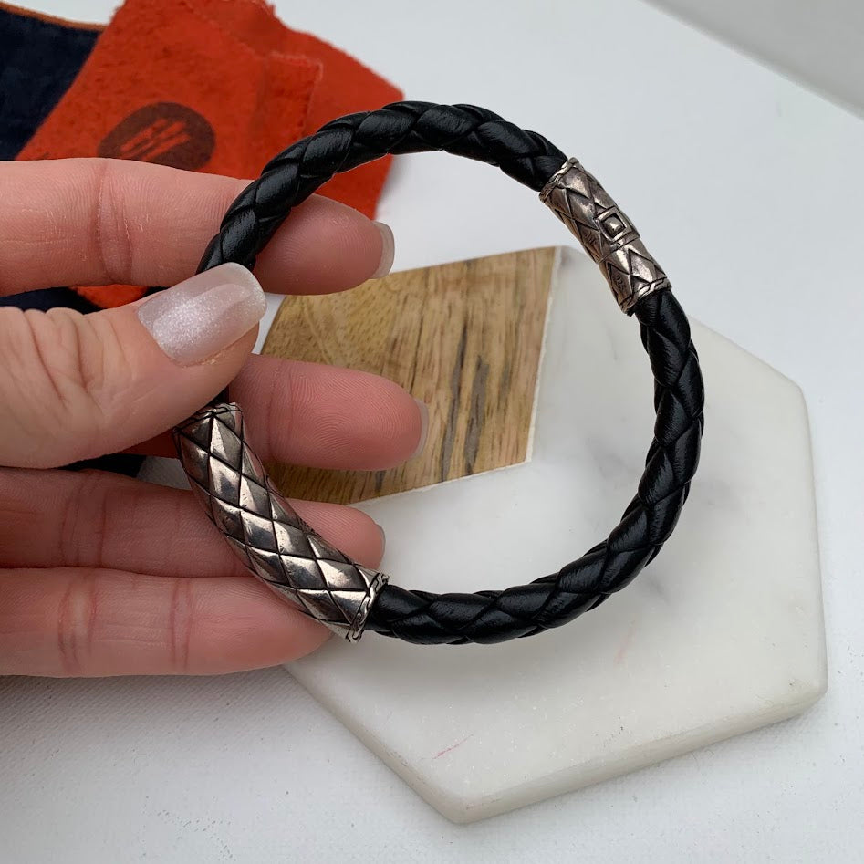 John Hardy Sterling Silver & Black Braided Leather Bracelet