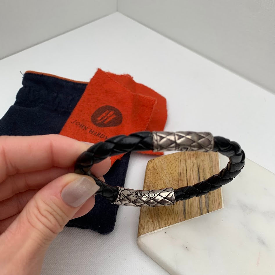 John Hardy Sterling Silver & Black Braided Leather Bracelet