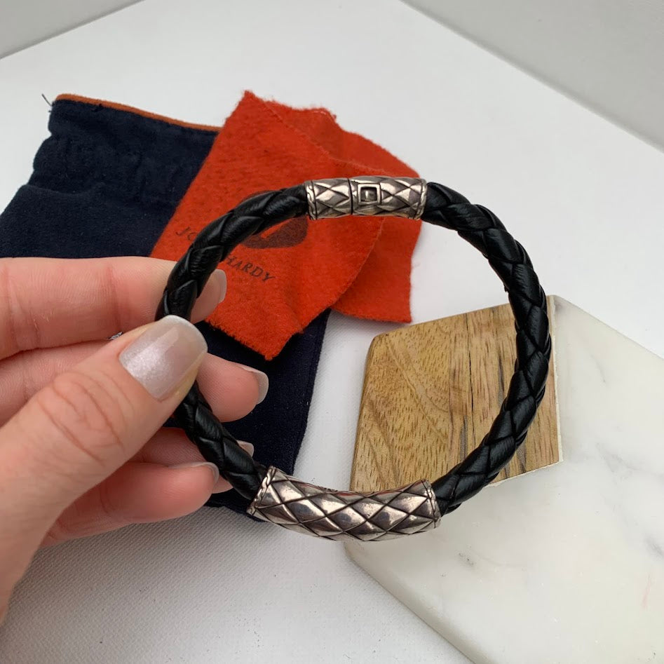 John Hardy Sterling Silver & Black Braided Leather Bracelet