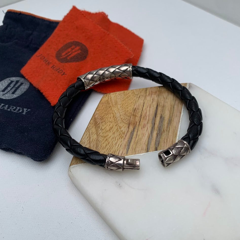 John Hardy Sterling Silver & Black Braided Leather Bracelet