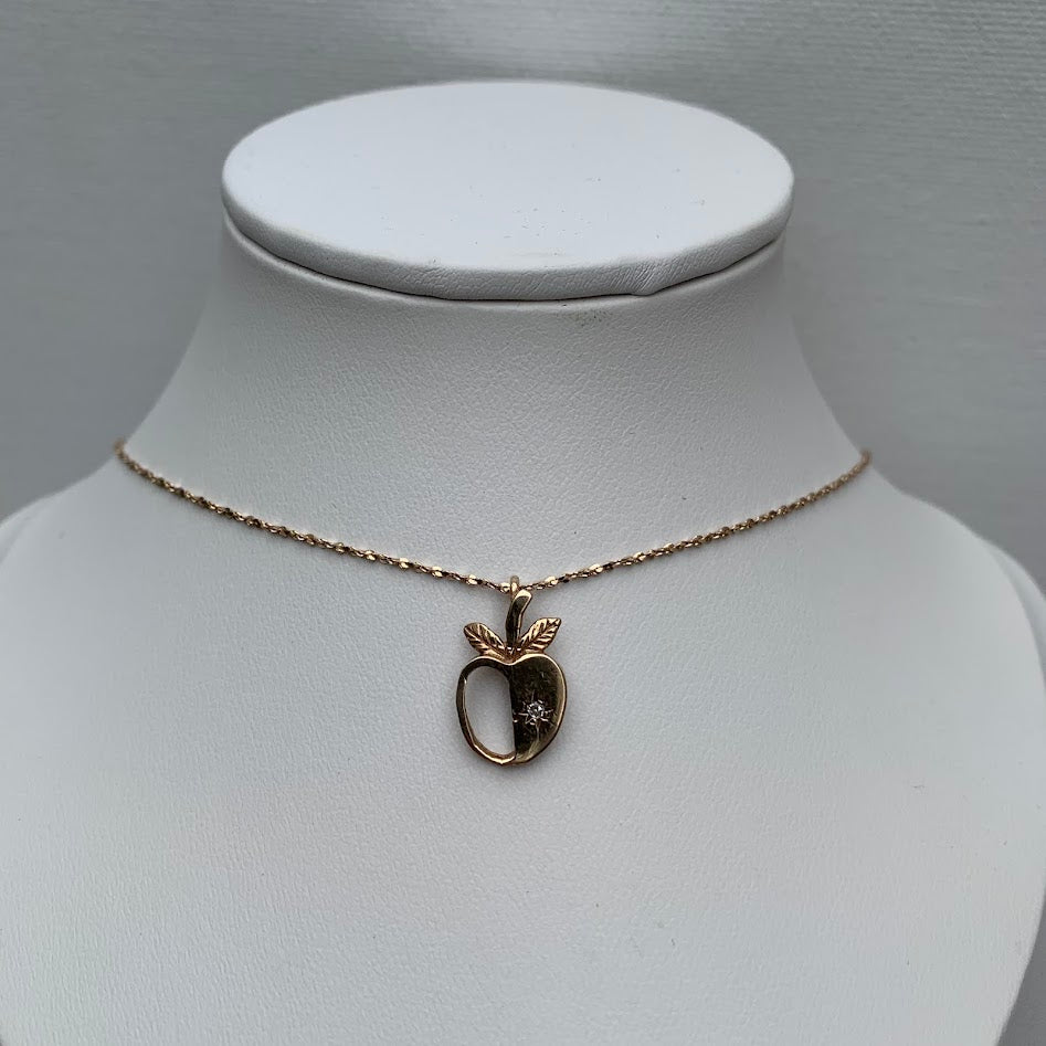 Vintage 10K Gold Natural Diamond Apple Pendant