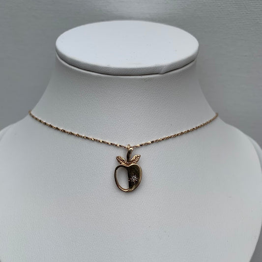 Vintage 10K Gold Natural Diamond Apple Pendant
