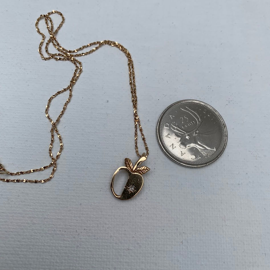 Vintage 10K Gold Natural Diamond Apple Pendant