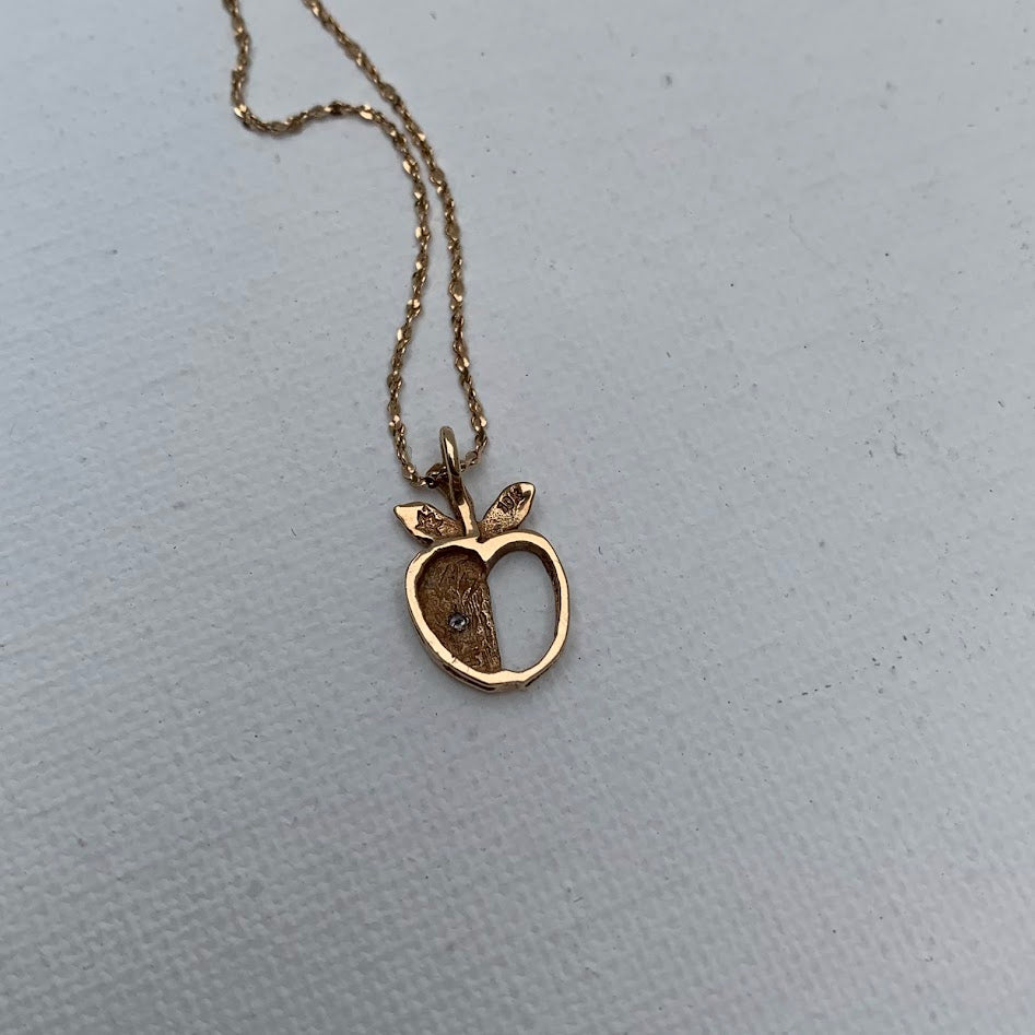 Vintage 10K Gold Natural Diamond Apple Pendant