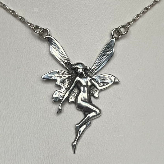 Vintage Sterling Silver Winged Fairy Necklace