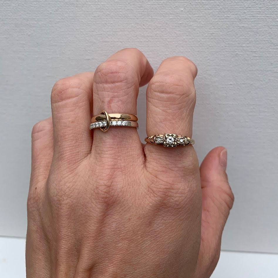 10K Two-Tone Gold Diamond Art Deco Style Ring | Size 7.5