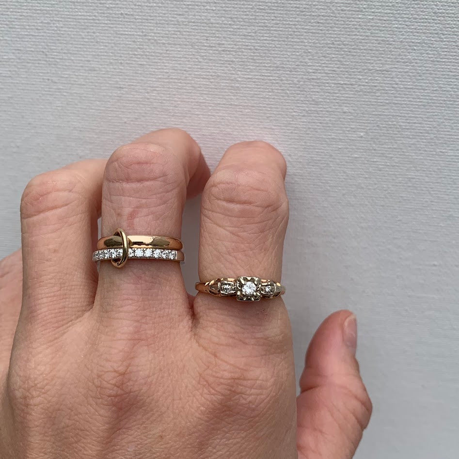 10K Two-Tone Gold Diamond Art Deco Style Ring | Size 7.5