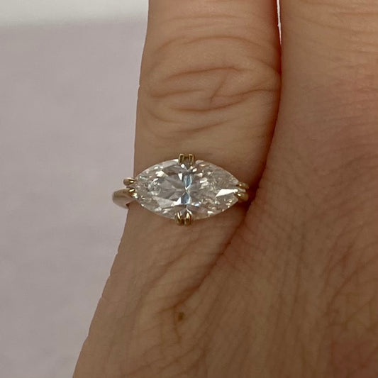 10K Solid Yellow Gold East–West Marquise Moissanite Pinky Ring – 2 CT