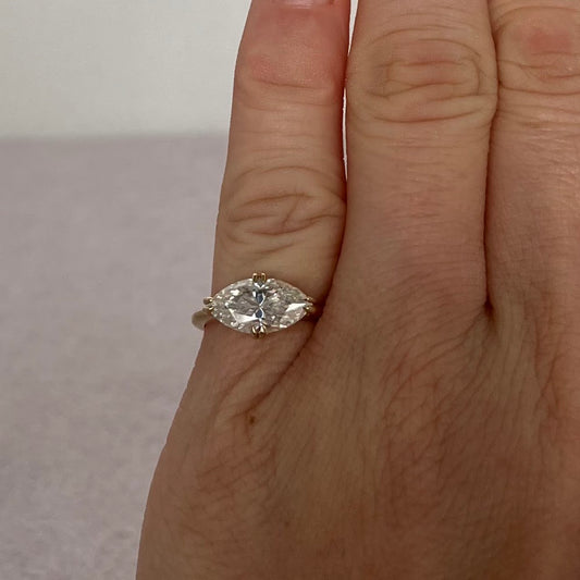 10K Solid Yellow Gold East–West Marquise Moissanite Pinky Ring – 2 CT