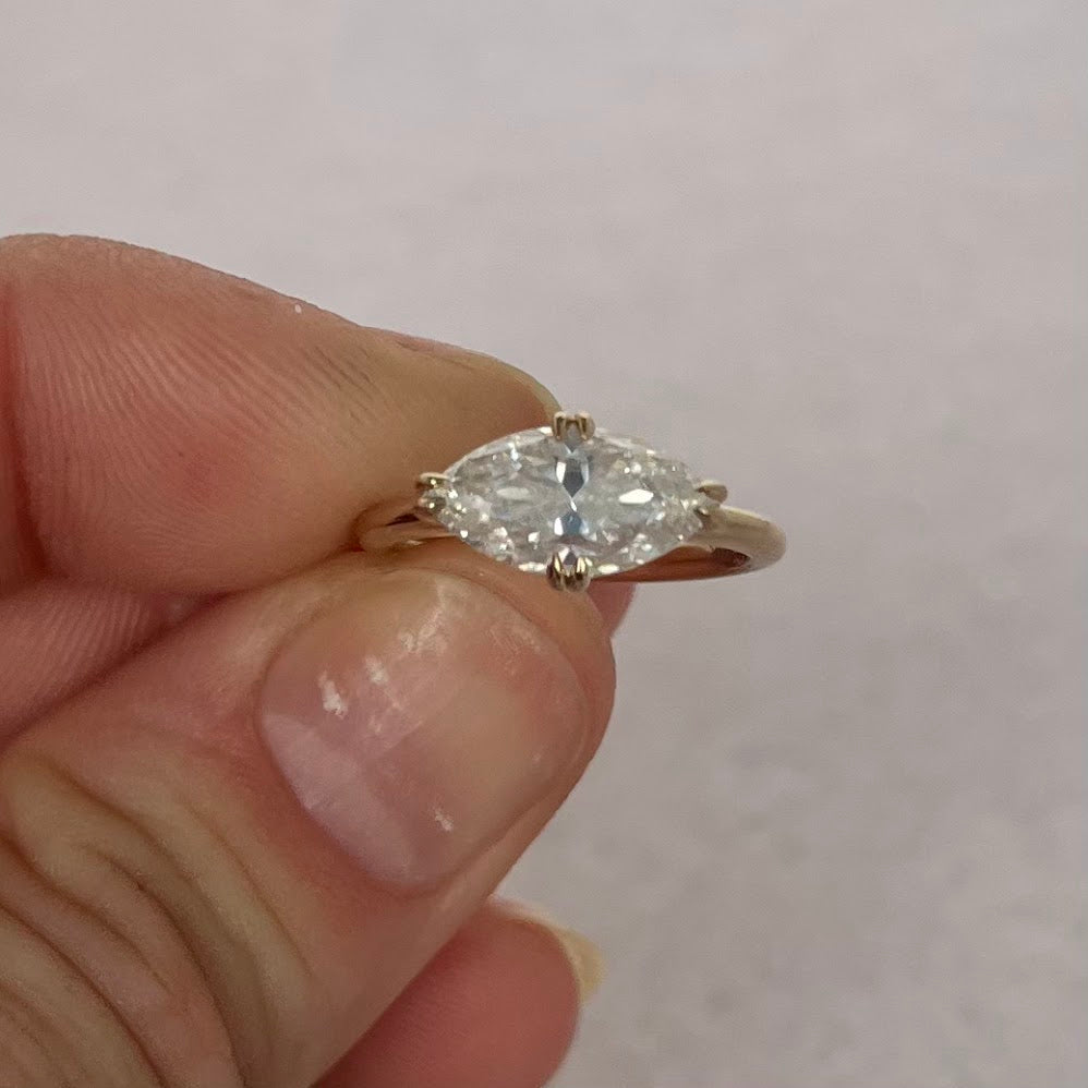 10K Solid Yellow Gold East–West Marquise Moissanite Pinky Ring – 2 CT