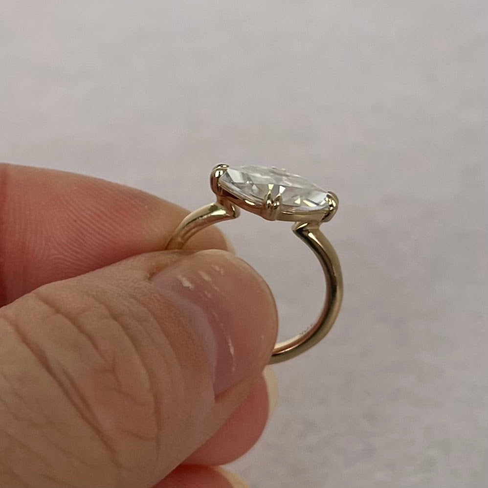 10K Solid Yellow Gold East–West Marquise Moissanite Pinky Ring – 2 CT