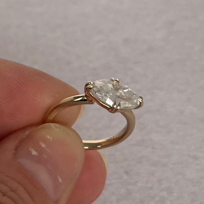 10K Solid Yellow Gold East–West Marquise Moissanite Pinky Ring – 2 CT