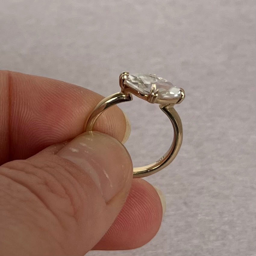 10K Solid Yellow Gold East–West Marquise Moissanite Pinky Ring – 2 CT