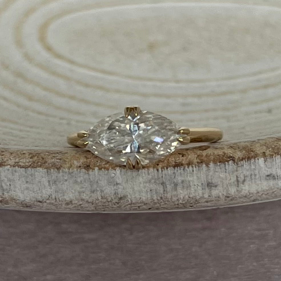 10K Solid Yellow Gold East–West Marquise Moissanite Pinky Ring – 2 CT